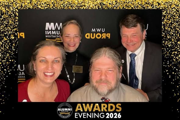 IRF VP Emmy Nelson, Communication Consultant, Barb Haig, Communications Manager, Tom Haig and President, Andy Haig celebrating Dr. Haig's award as 2026 University of Wisconsin-Milwaukee Distinguished Alumni.